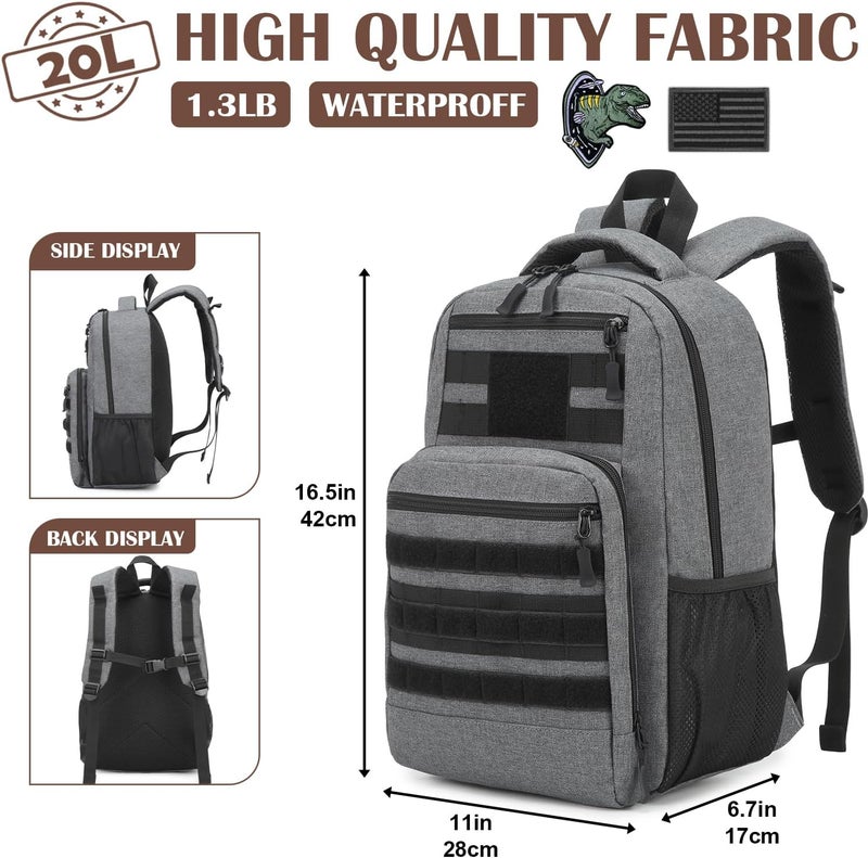 SunForMorning Kids Tactical Backpack Army Molle Bookbag Military Boys Backpack for School, Outdoor, Camping, Grey - Image 2